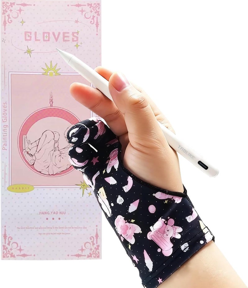 TABLIKE Artist Drawing Glove, Breathable Two Finger Digital Art Glove 3-Layer Palm Rejection Right/Left Hand Digital Graphic Tablet, Blackpink, S Size - Image 1